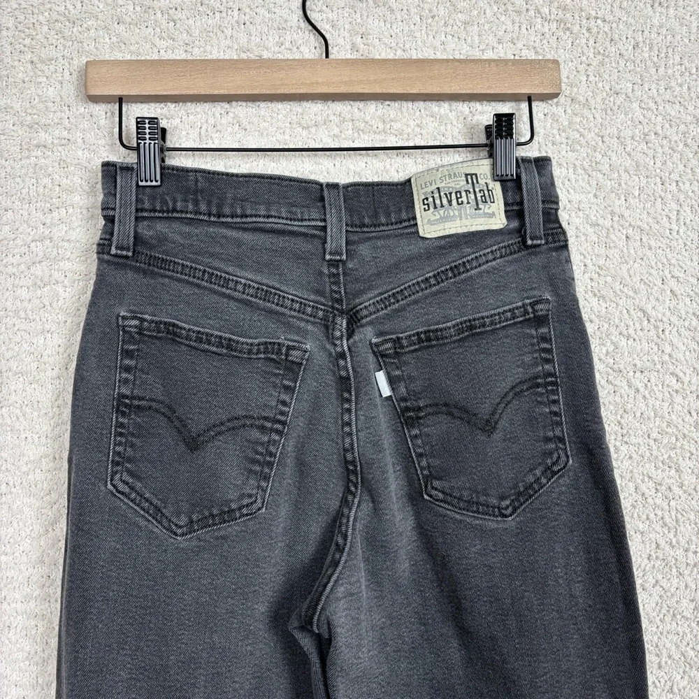 Levis Silvertab Jeans Womens 27 Black Mom Jean‎ High Rise Barrell Zip Fly Denim